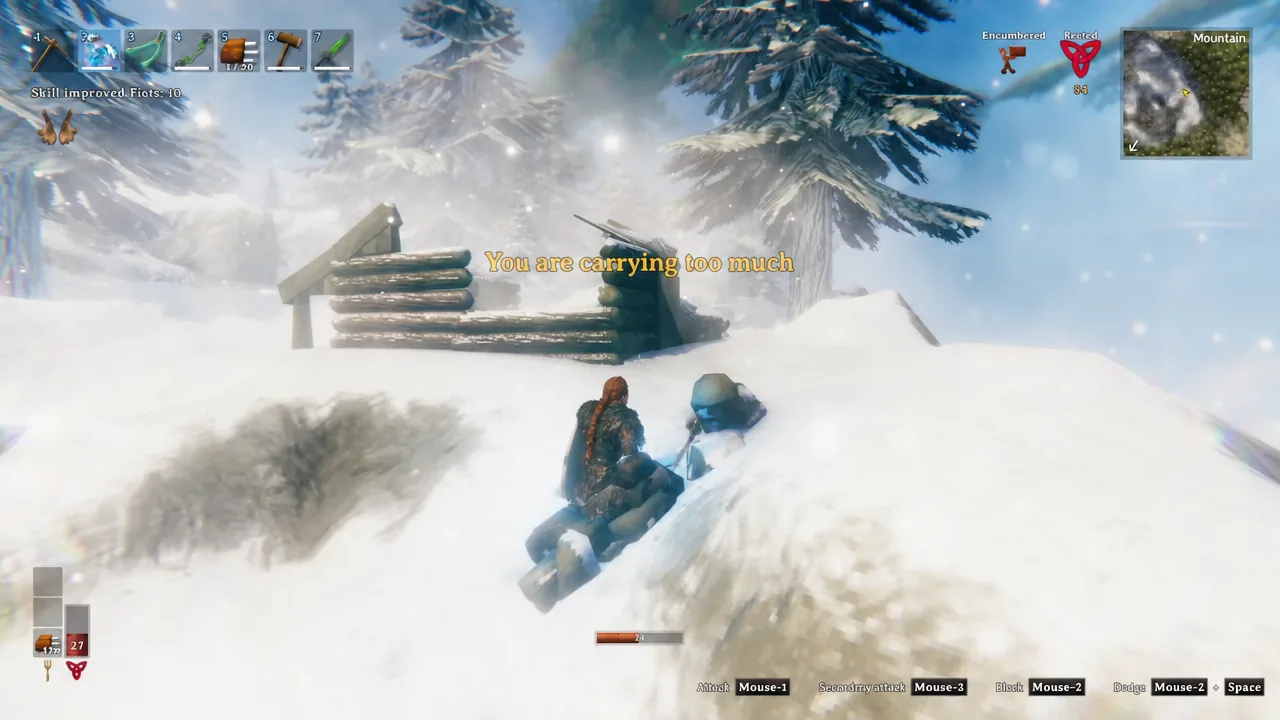 The You are carrying too much warning on screen after looting a Stone Golem's stone and crystals