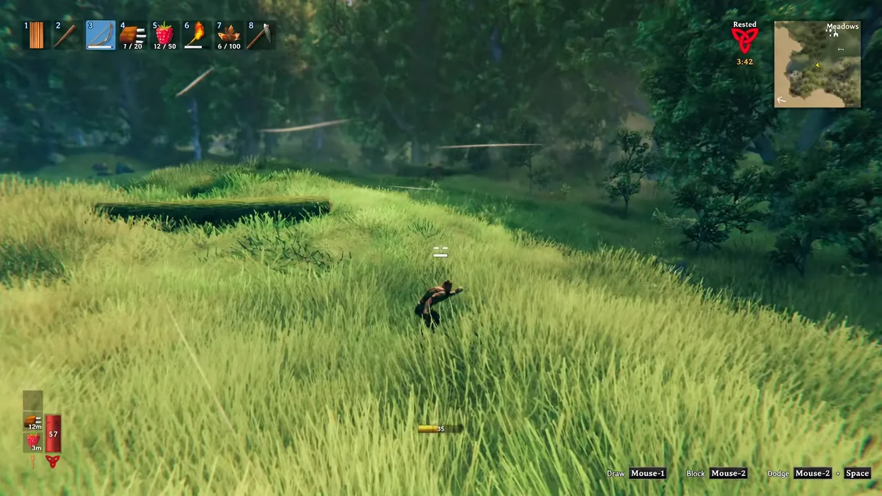 Aiming at a second deer across open ground after the first shot.