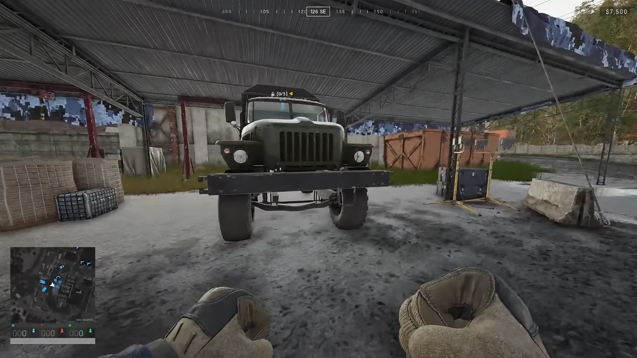 Transport truck showing a 0 of 3 seat counter as the player walks up to board it
