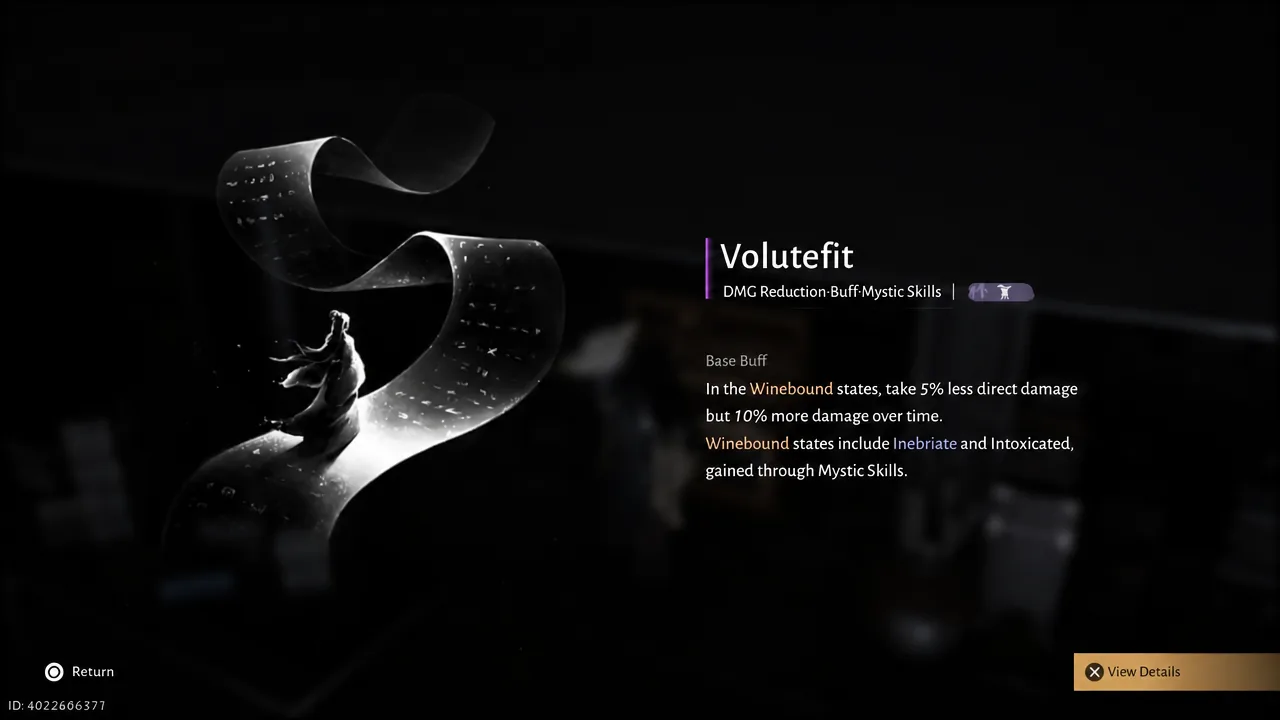 View Details screen showing the Volutefit Inner Way and its buff description