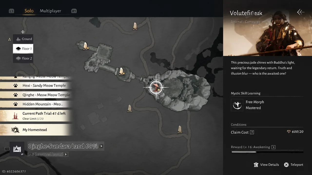 Map view of the Scripture Hall teleport point in Qinghe Sundara Land