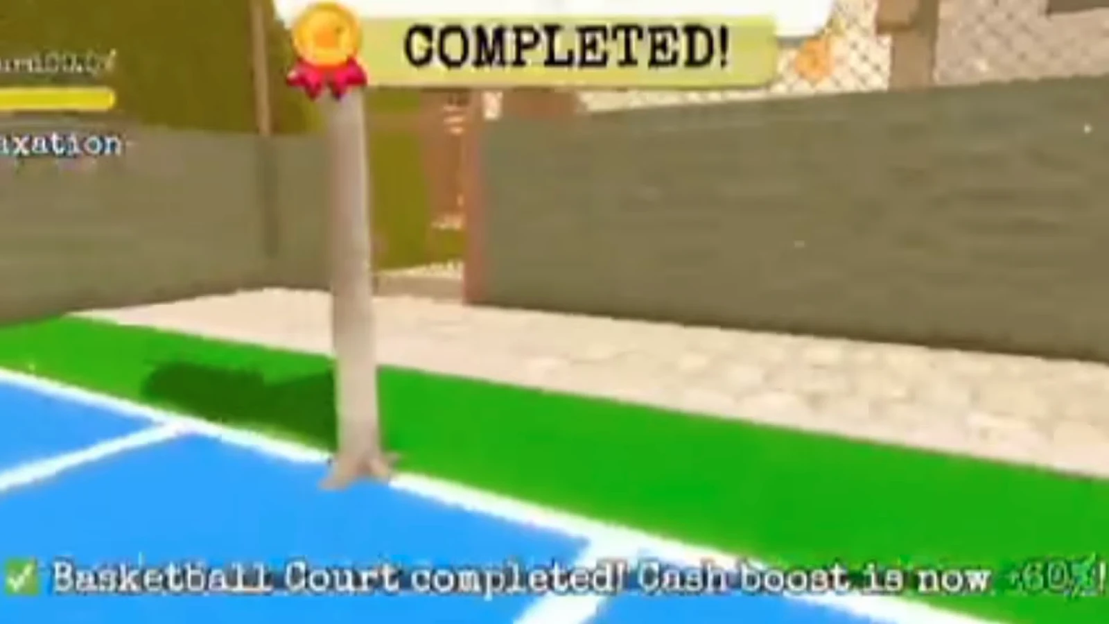 COMPLETED banner confirming a Mansion zone cleared with a cash boost notice