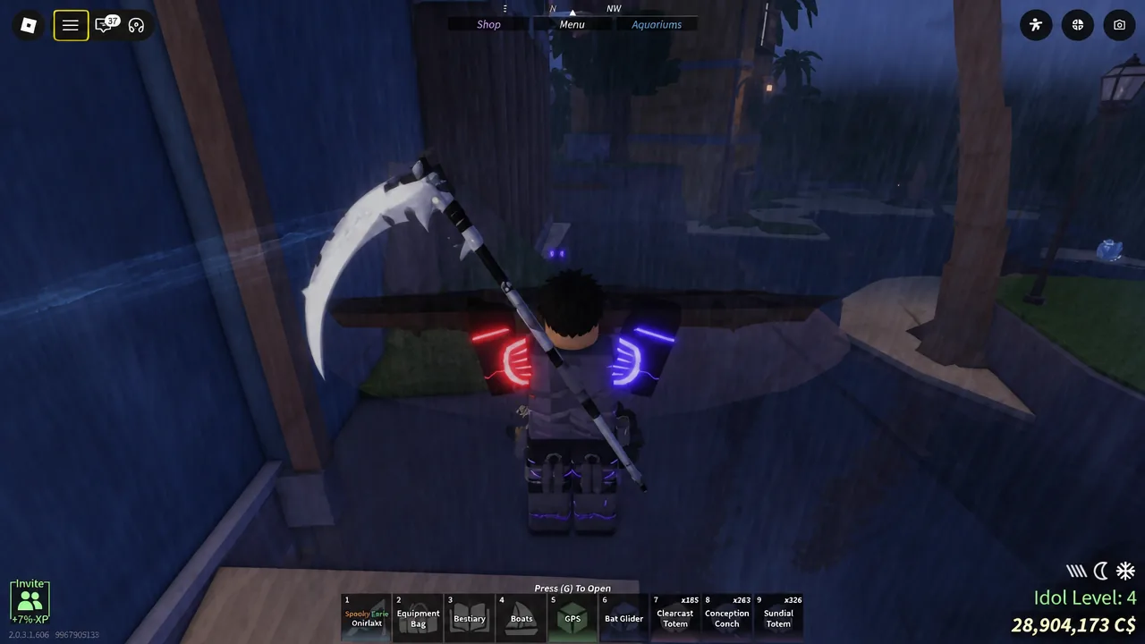 The hamburger menu button highlighted at the top left of the Fisch gameplay screen