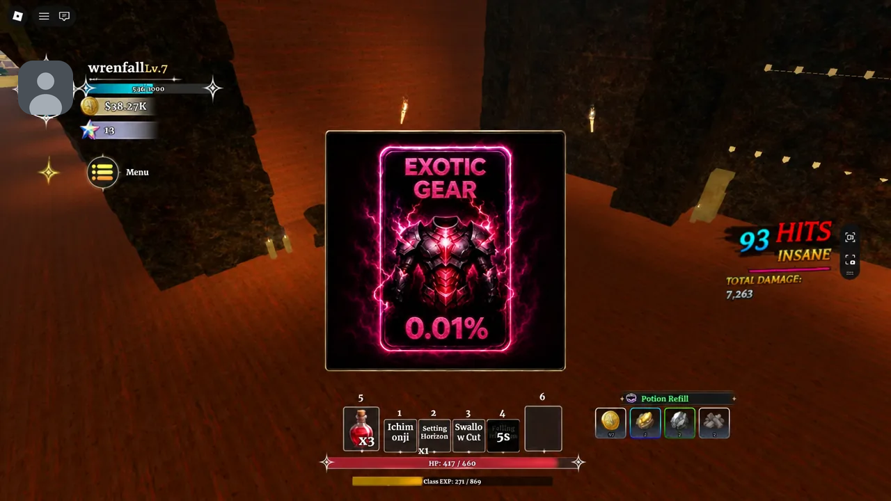 Exotic Gear reward popup in Dungeon Lootr showing a 0.01% armor roll being revealed