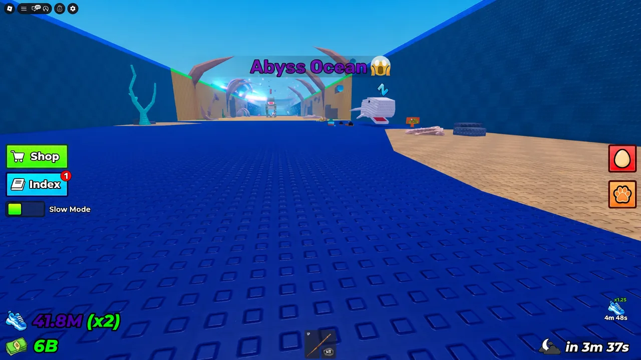 Swimming through the Abyss Ocean biome in Steal an Egg while checking eggs for parasites