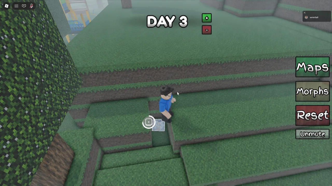 The E interaction prompt highlighted in front of the player during 3D Verity RP gameplay