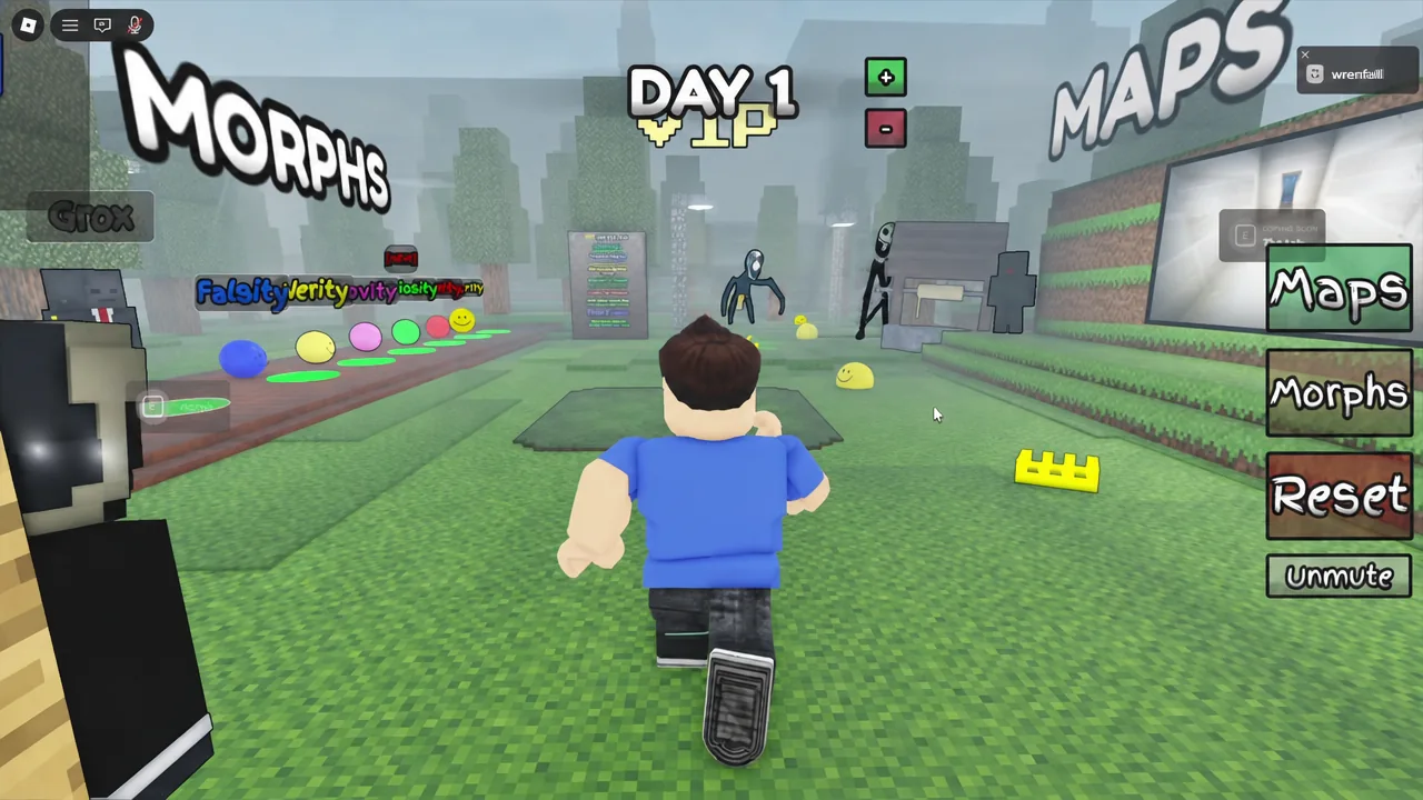 Player avatar running across the 3D Verity RP map with the Maps button in the side menu