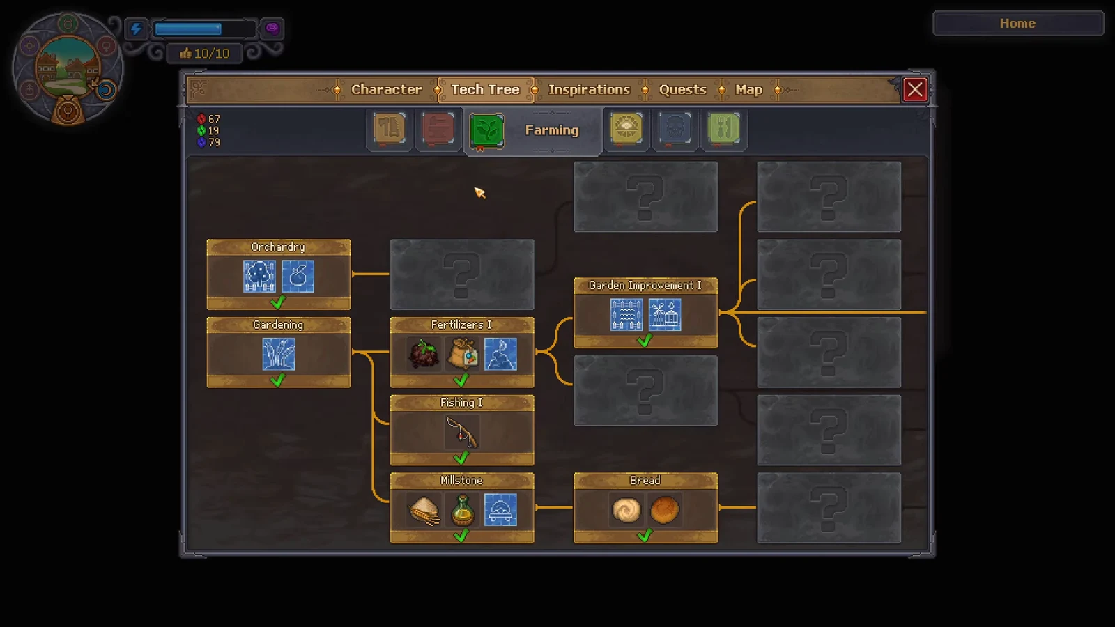 Tech Tree open on the Metallurgy-adjacent tab showing unlocked and locked crafting nodes