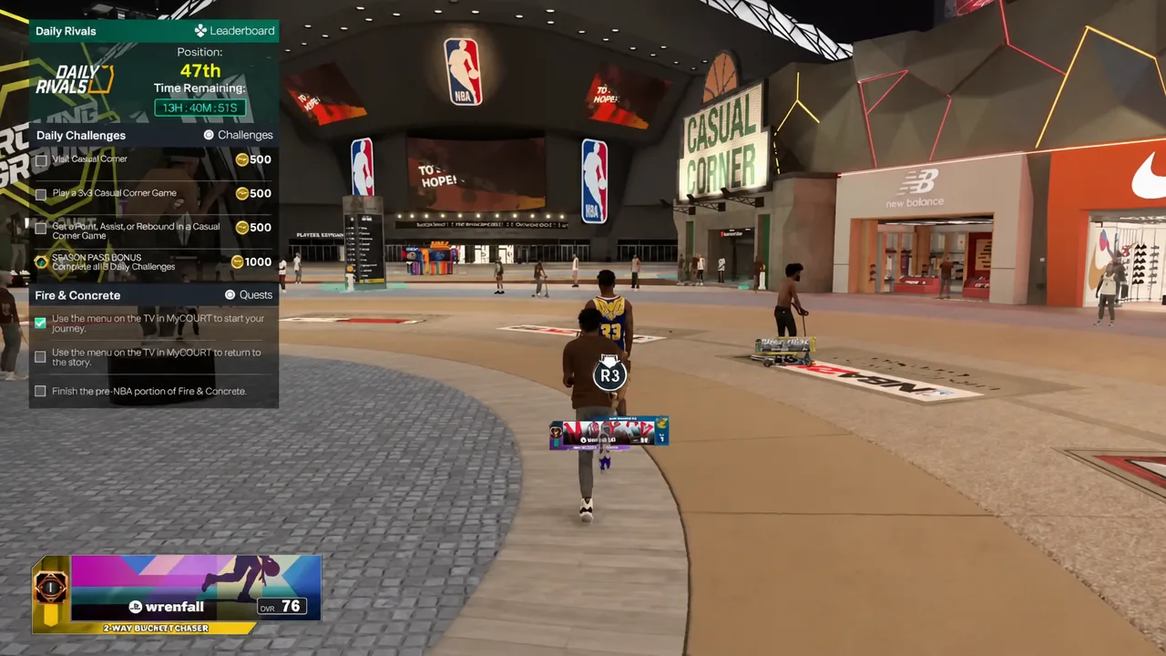 Daily Rivals menu with the MyCOURT TV starter objective checked off