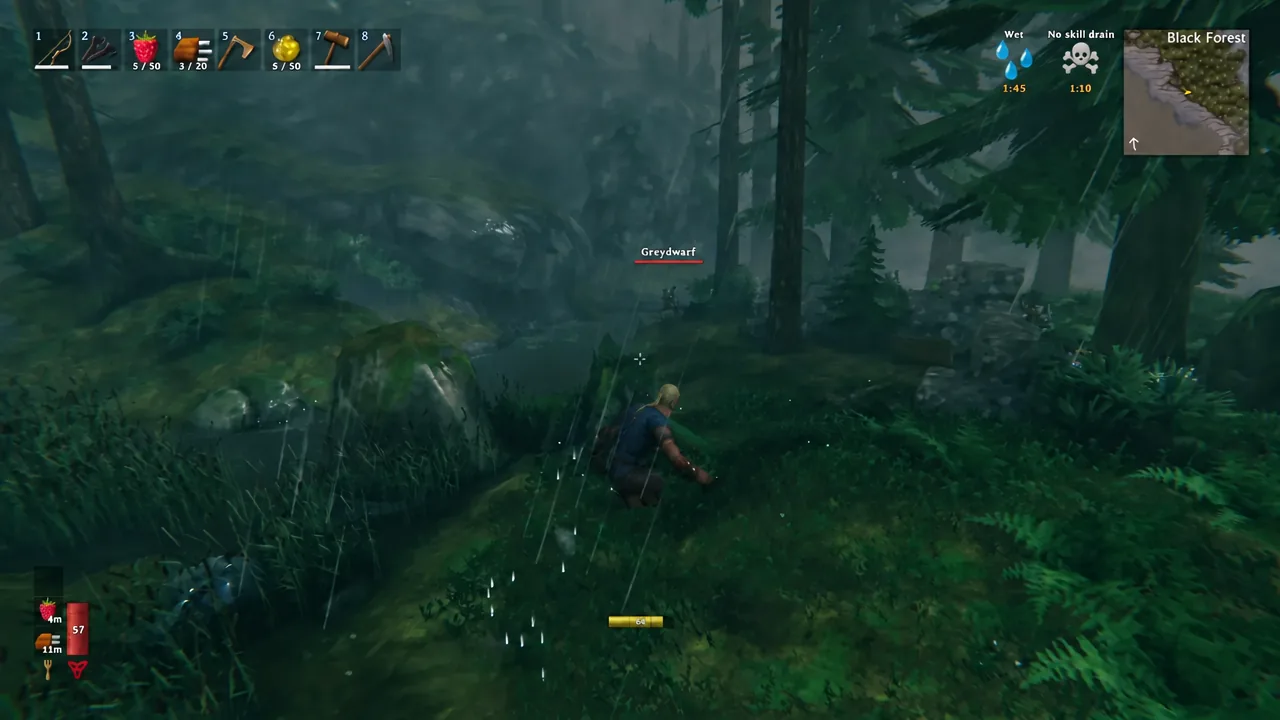 A Greydwarf closes in among the pines of the Black Forest, where every eye in the game comes from.