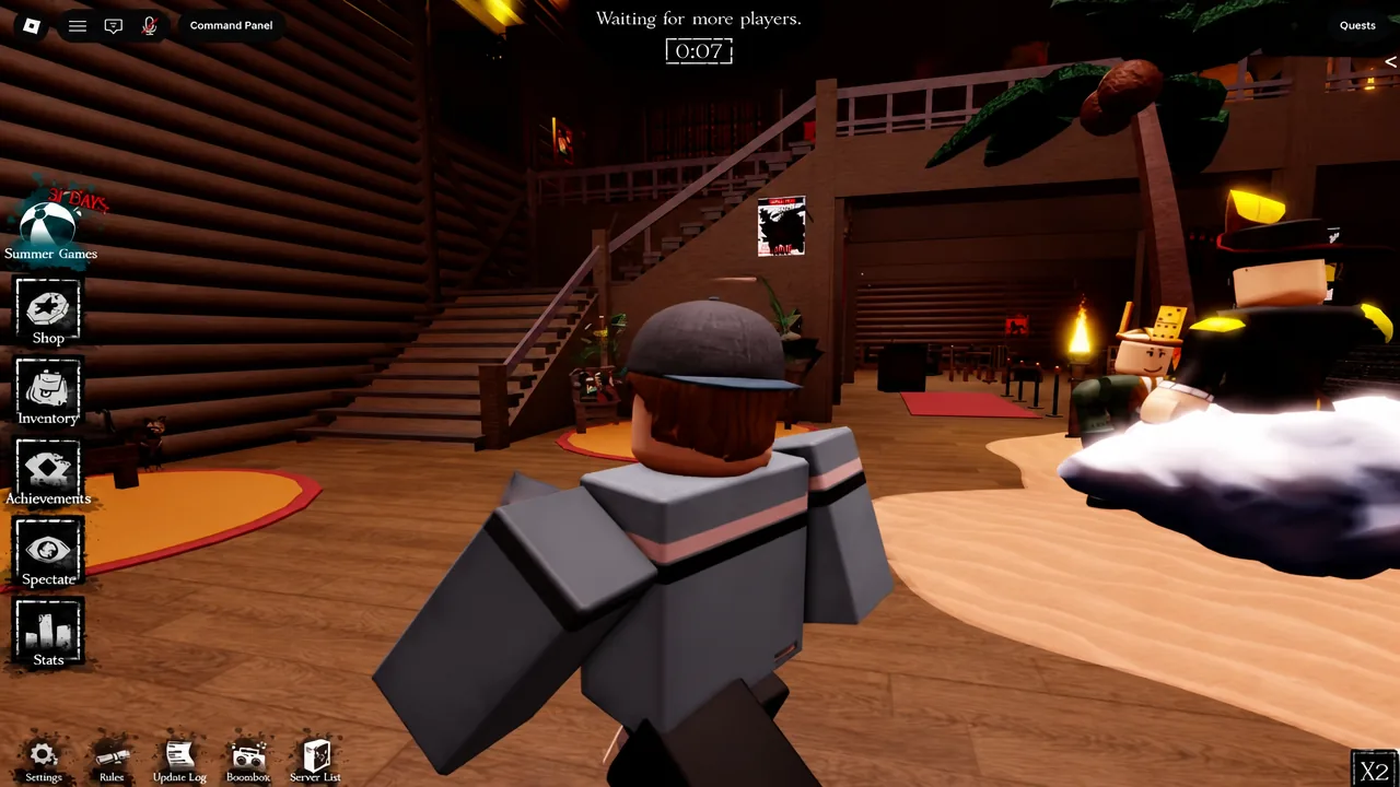 Forsaken lobby with the Command Panel open next to the Shop, Inventory and Stats buttons