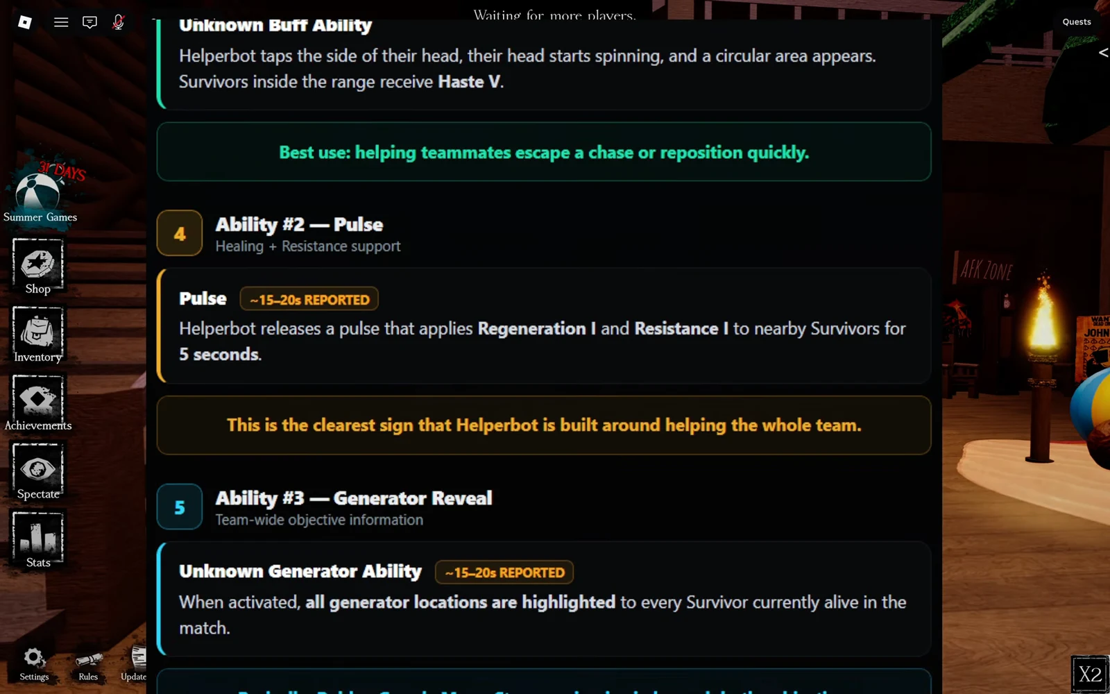 Ability breakdown open on Pulse, with the generator reveal entry listed underneath