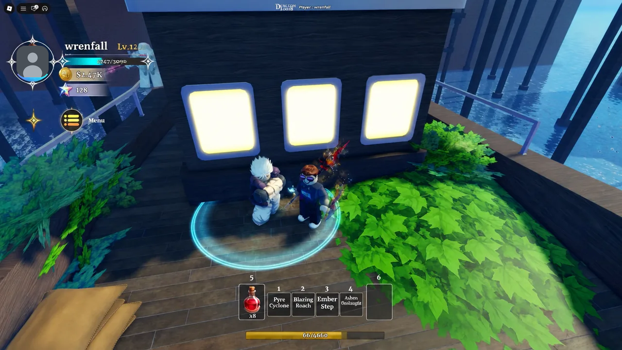 Player character standing in front of three glowing interactive panels in the Dungeon Lootr lobby