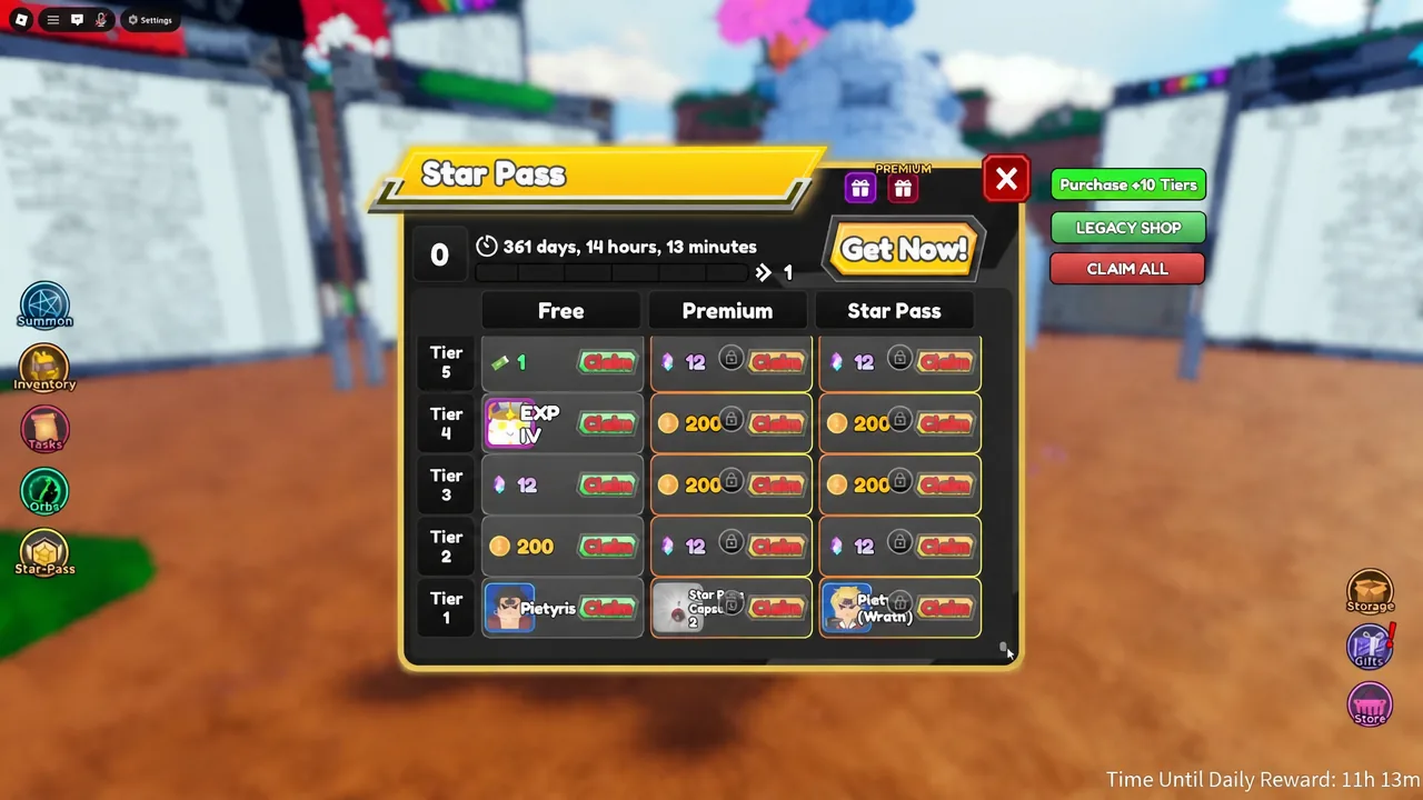 Star Pass tier rewards displayed alongside the premium access purchase prompt.