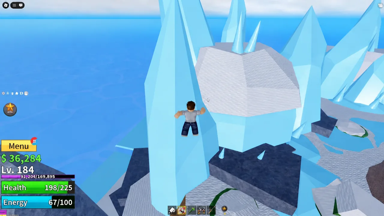 Blox Fruits character exploring a frozen island at high level