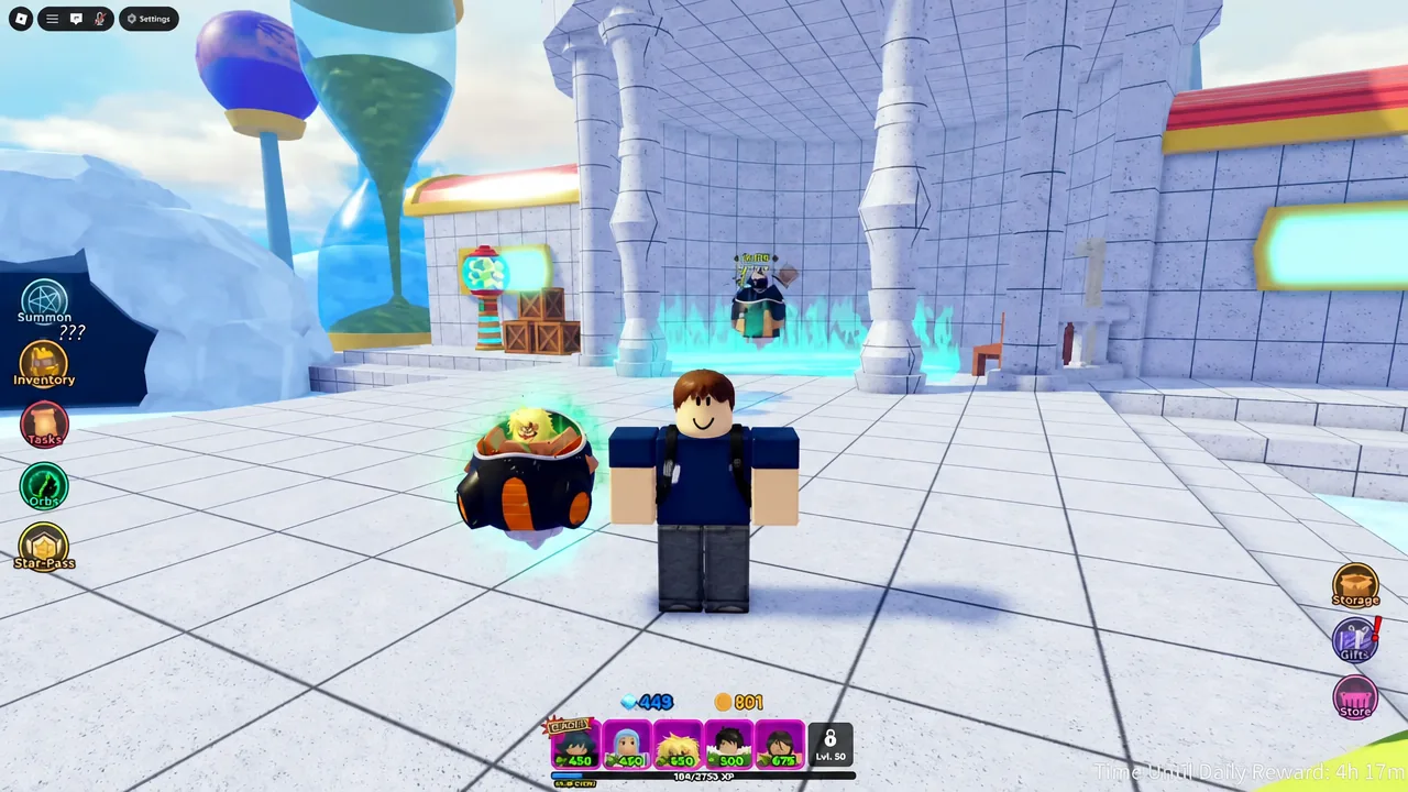 ASTD hub with Summon, Inventory, Tasks, Orbs and Star Pass buttons on screen