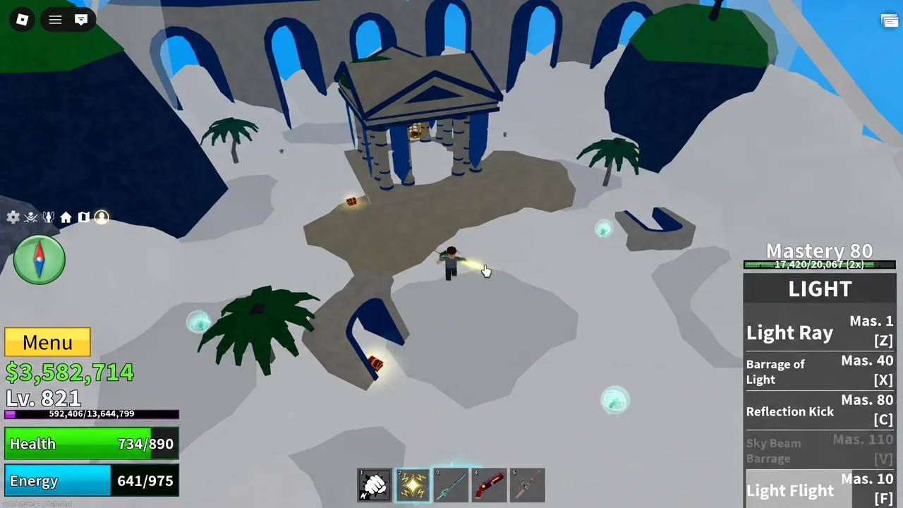 The Mad Scientist quest prompt at the base of the Skylands in Blox Fruits