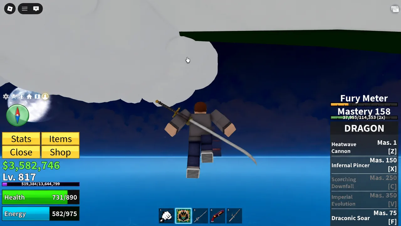 A Skylands cloud flashing dark grey among the floating islands