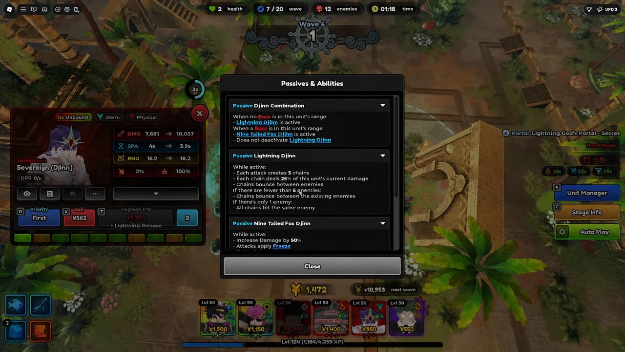 Sovereign (Djinn) Passives and Abilities screen with Djinn Combination expanded