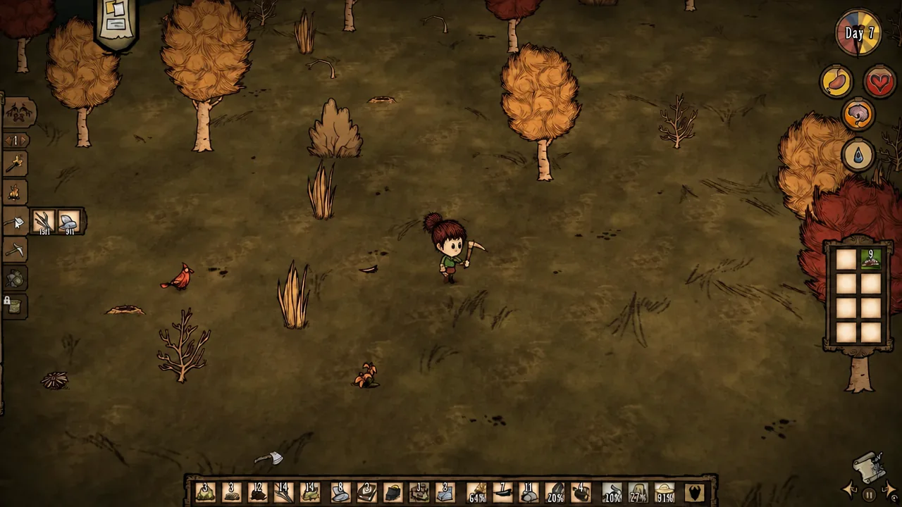 Survivor holding an equipped axe while walking through the wilderness on Day 7