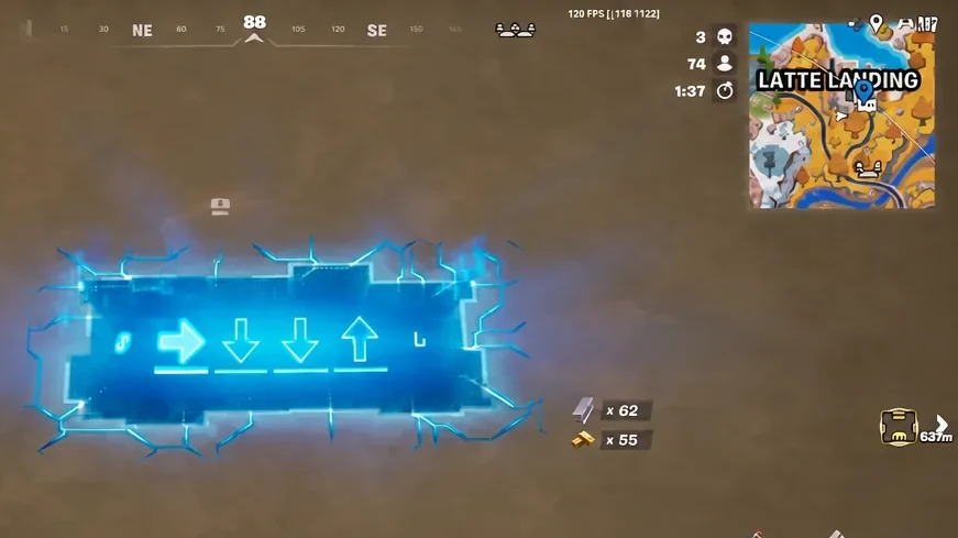 Glowing directional arrow prompt on a wall inputter as the sequence is entered