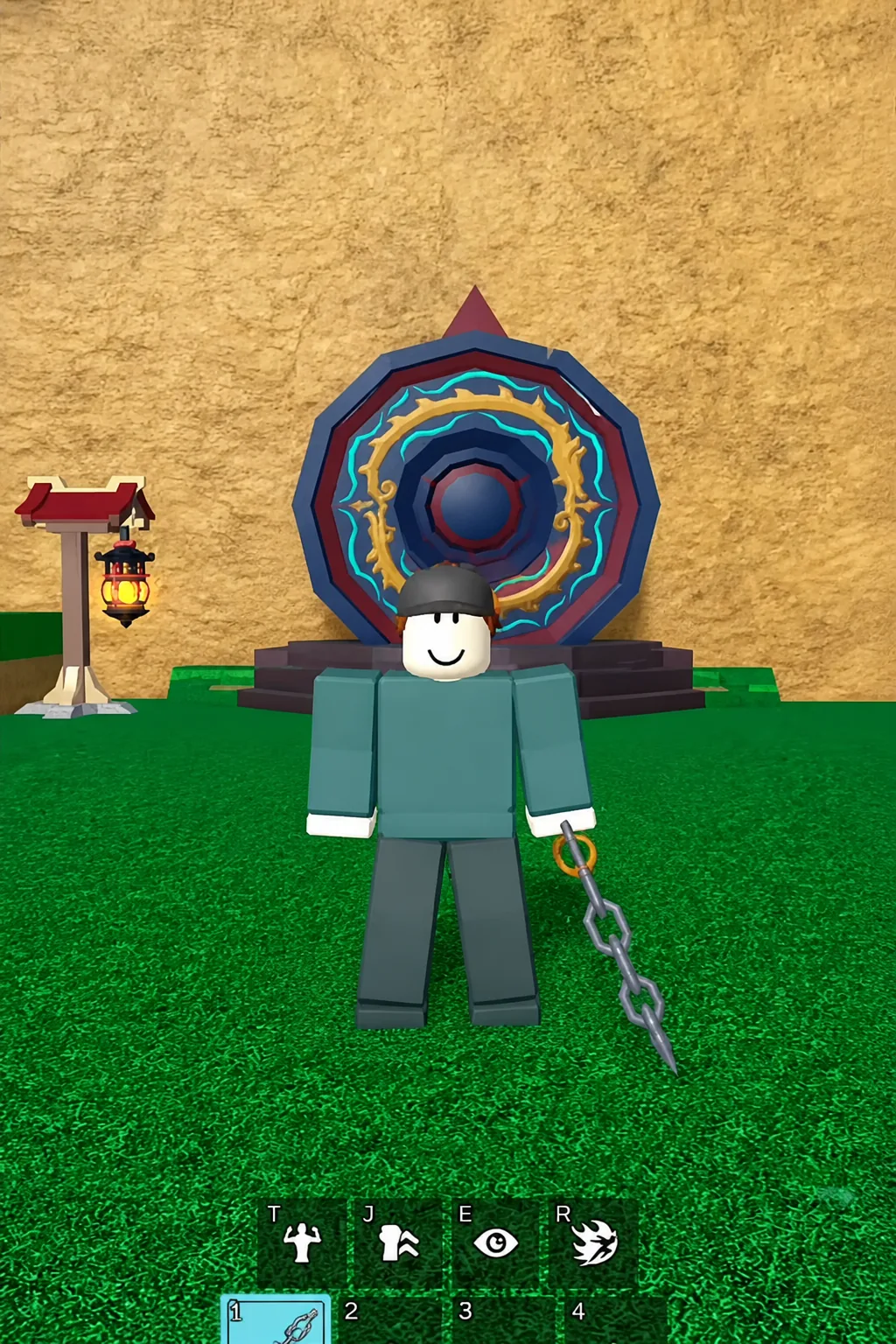 Player standing in front of a portal with a chain weapon in hotbar slot 1