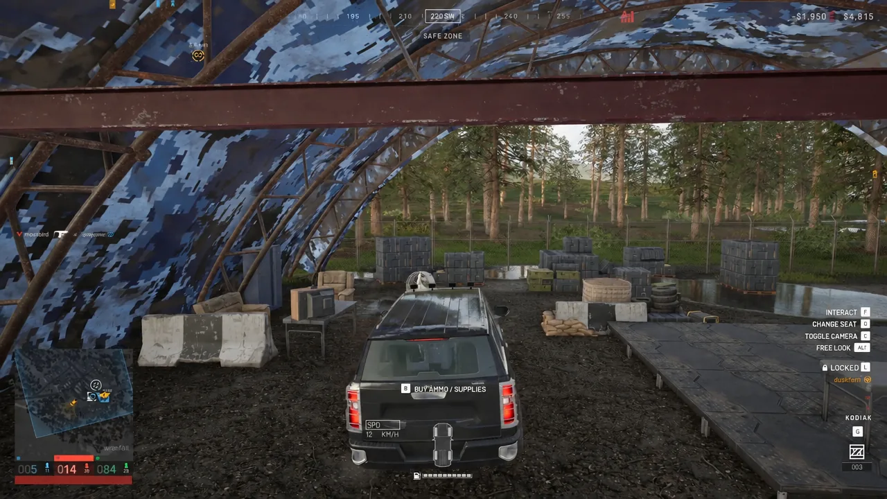 Resupply prompt bound to B highlighted on the vehicle interface before opening the vendor