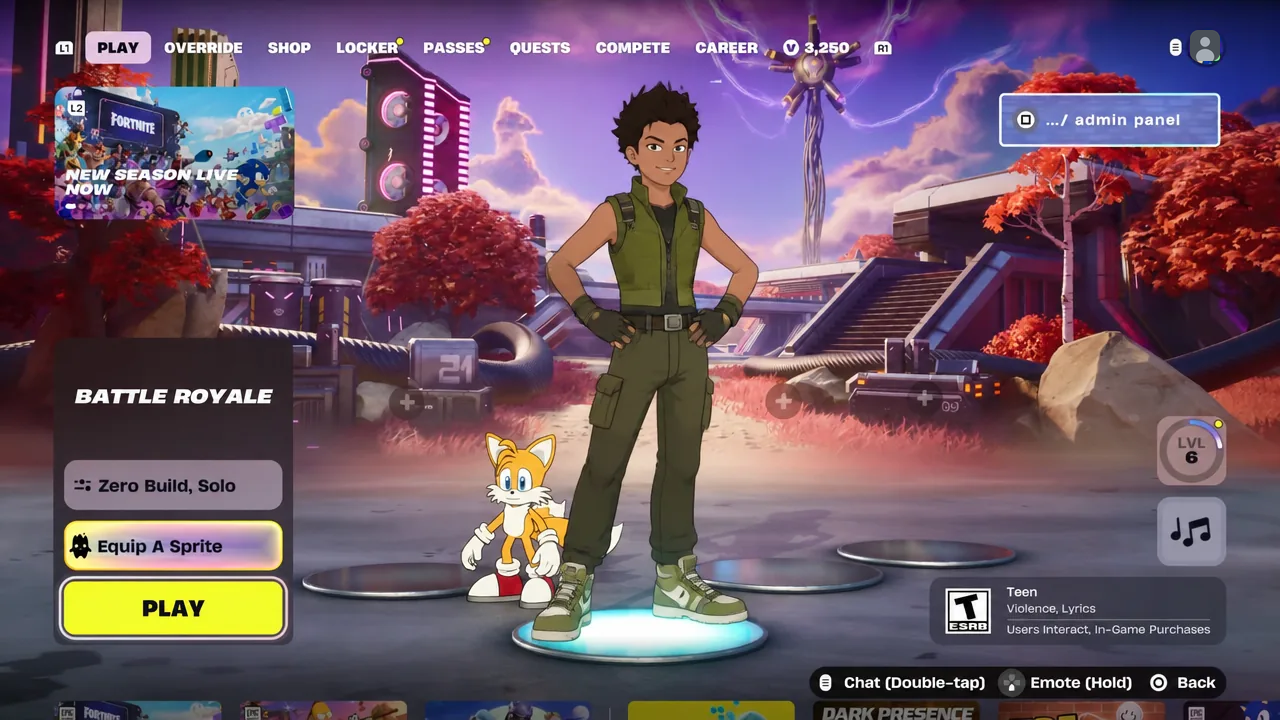 Fortnite Play screen prompting the player to equip a Sprite before entering a Battle Royale match