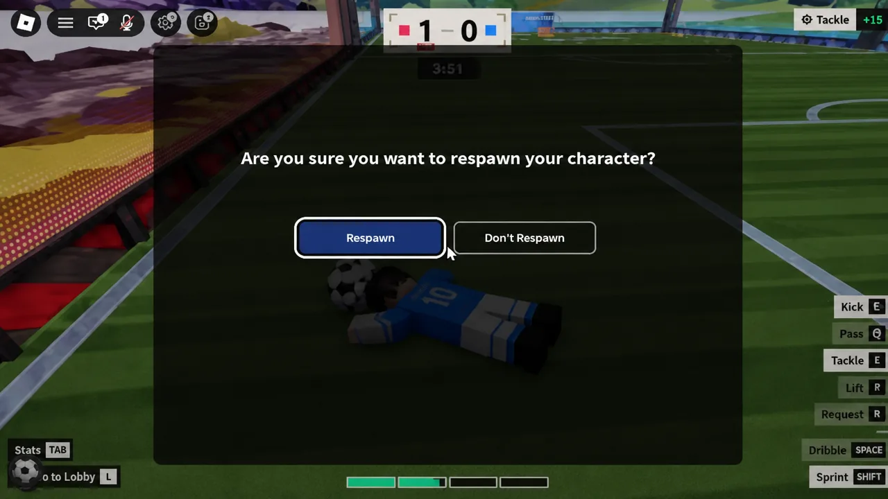 Respawn confirmation dialog with the Respawn button highlighted