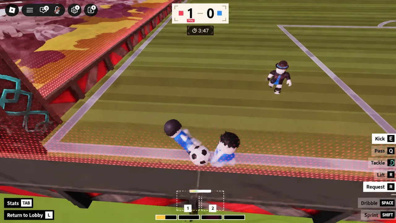 Two players challenging for the ball near the sideline during an Illegal Soccer match