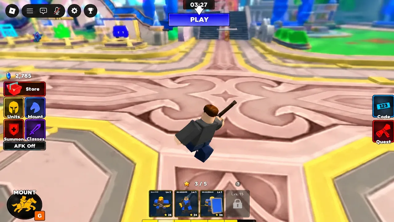 Main game screen with the Gem total on display and the PLAY button highlighted