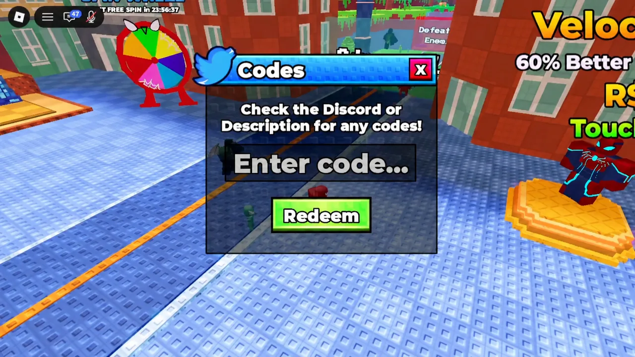 Codes menu with the Enter code text field and the Redeem button below it