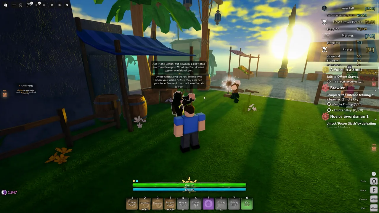 Dialogue with Axe-Hand Logan open next to the A Voice in a Shell quest panel