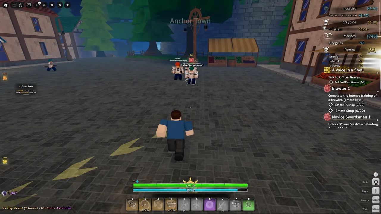 Player trading blows with a Corrupt Marine in Anchor Town while the Muggy Ball recipe is explained