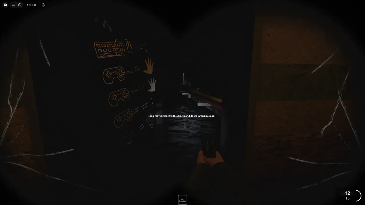 In-game message explaining that the player may interact with objects and doors during the mission