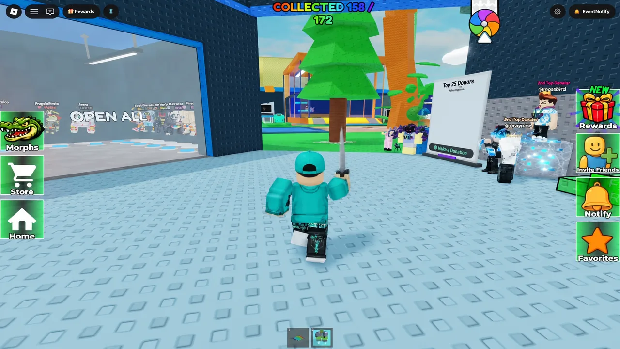 Player character walking out of the spawn area toward the open grassy section of the map