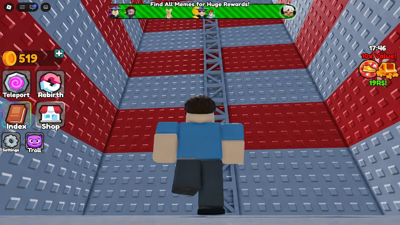 Player climbing the ladder inside the lighthouse with the Index button visible on the left
