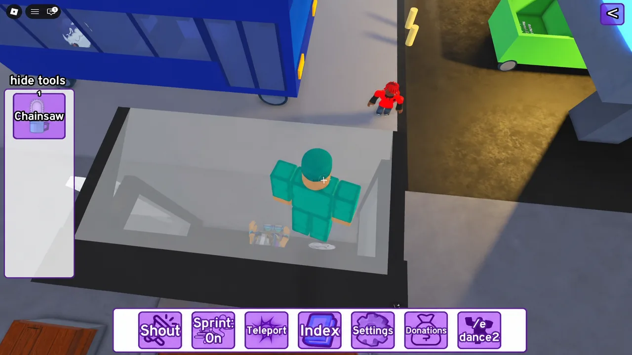 Equipping the Chainsaw from the tools panel before cutting open the Mafia store door