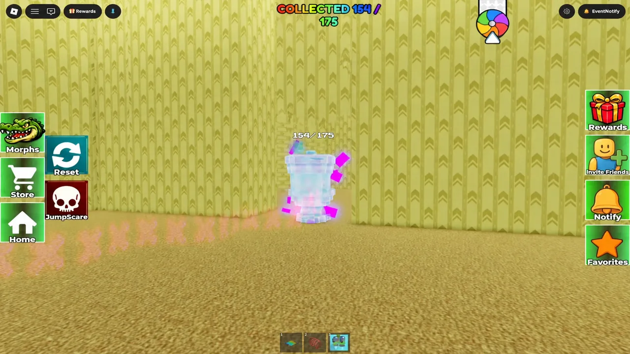Player collecting a glowing morph in the middle of the screen as the counter updates