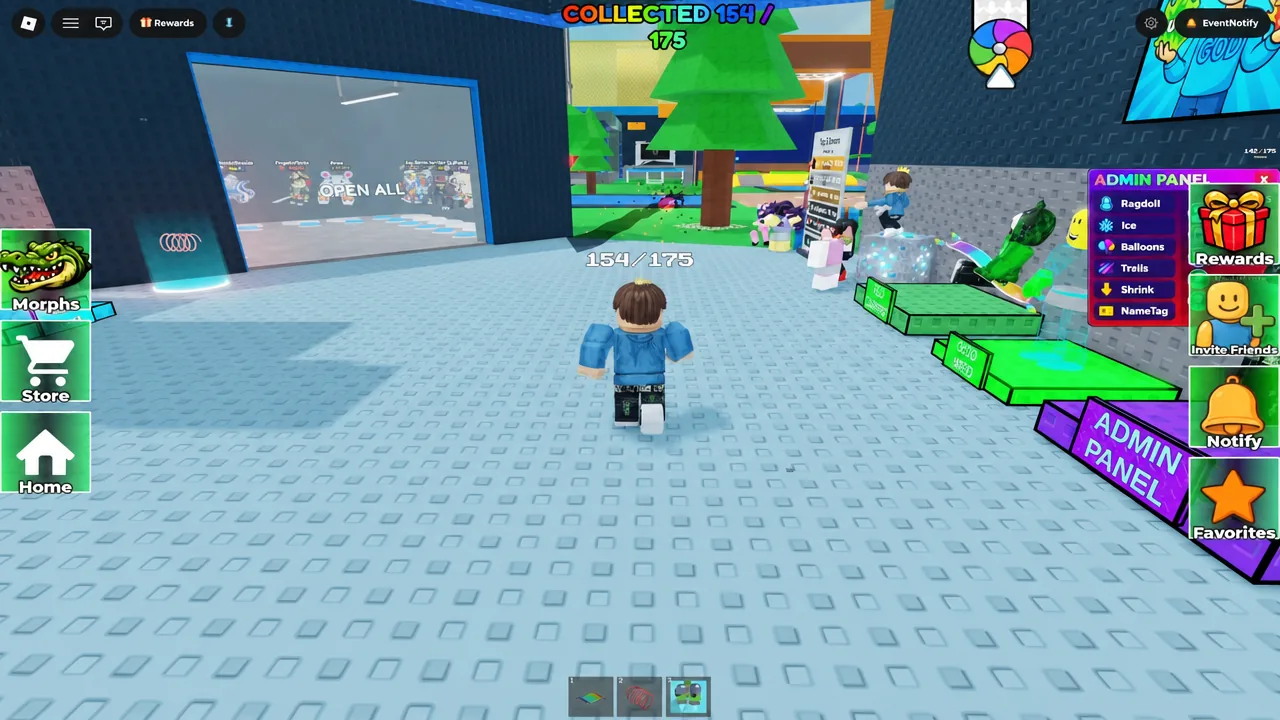 Avatar launching off the blue lobby trampoline toward the floating pink block platforms