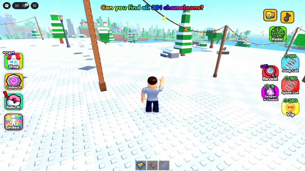 Player exploring the snowy map with the Radar button on screen