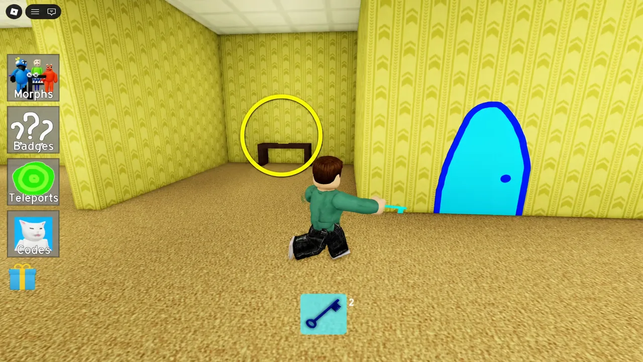Upstairs room behind the blue door where the third morph trophy is collected