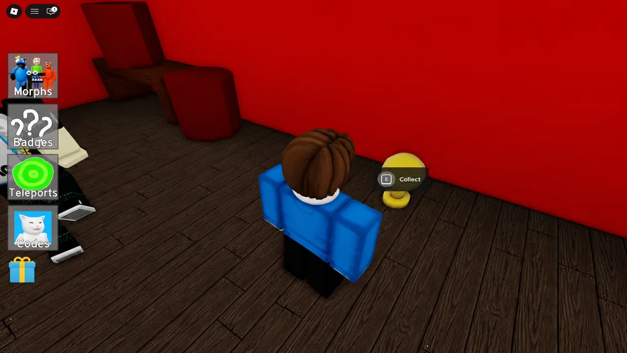 E Collect prompt showing beside a yellow trophy pickup during the final morph run
