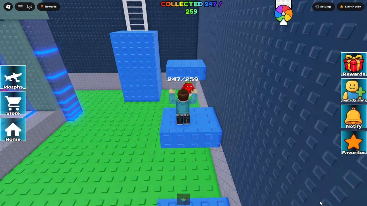 Player touching a red morph as the Collected counter climbs toward 259