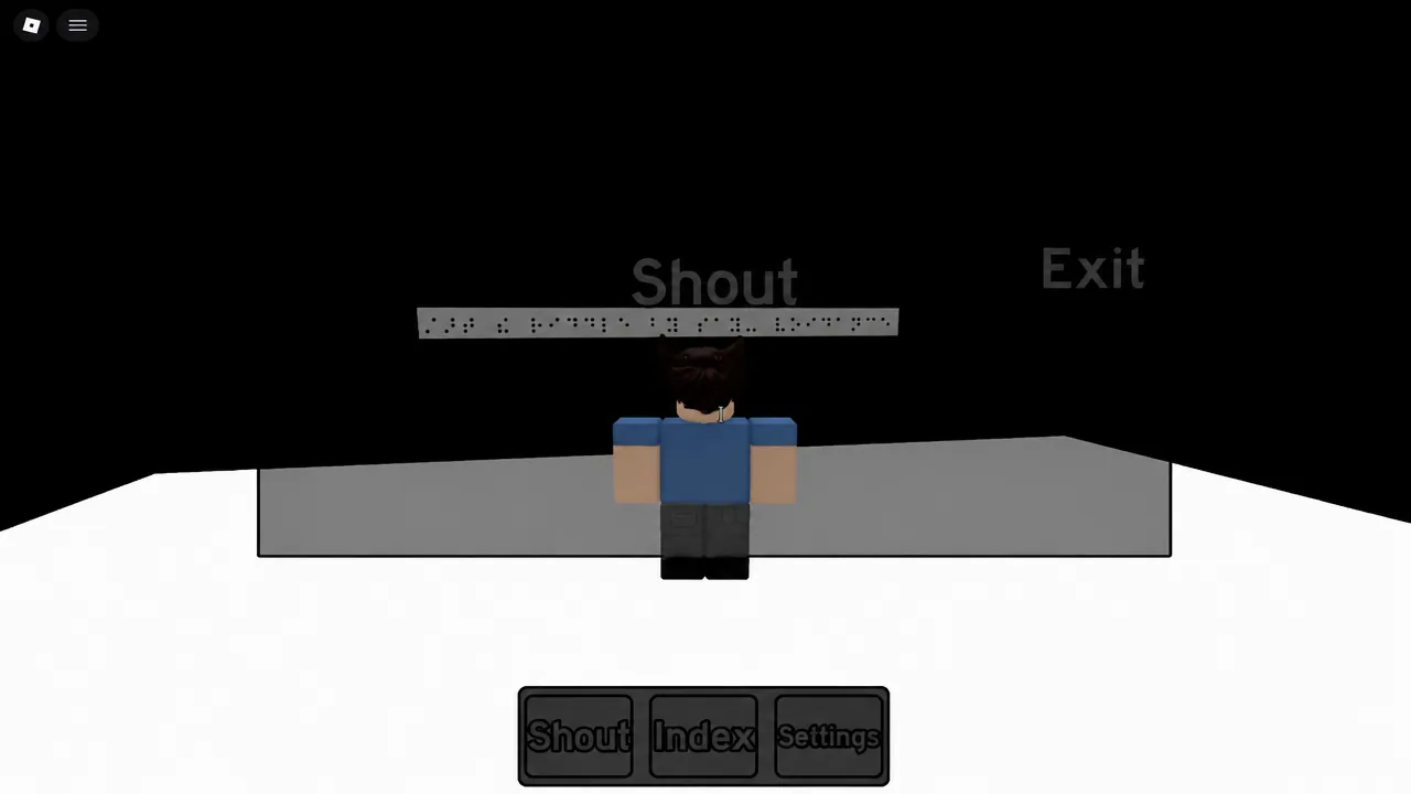 The Shout input screen open in Find the OSC with Exit and Shout buttons below the avatar