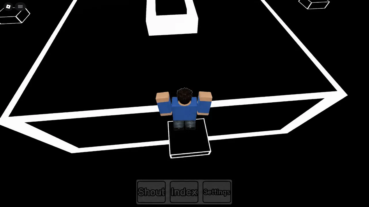 Avatar standing on a single square tile during a platforming section in Find the OSC