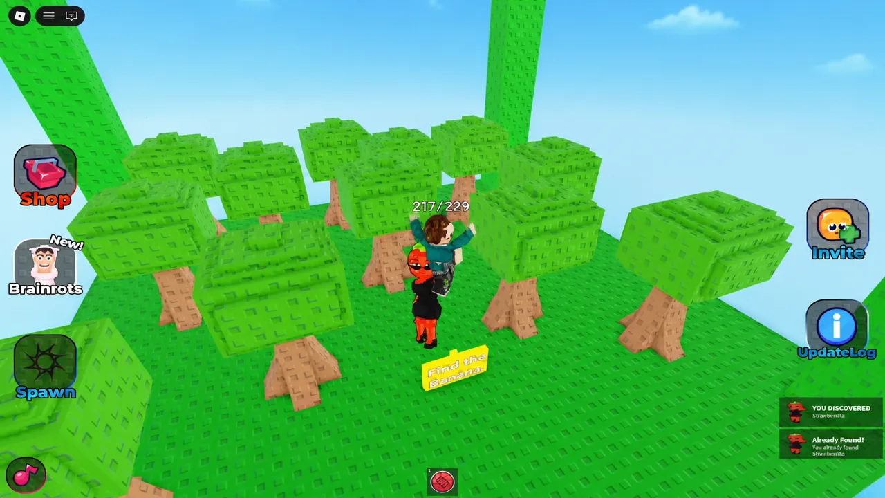 Forest treetops with the Find the Banana prompt highlighted on screen
