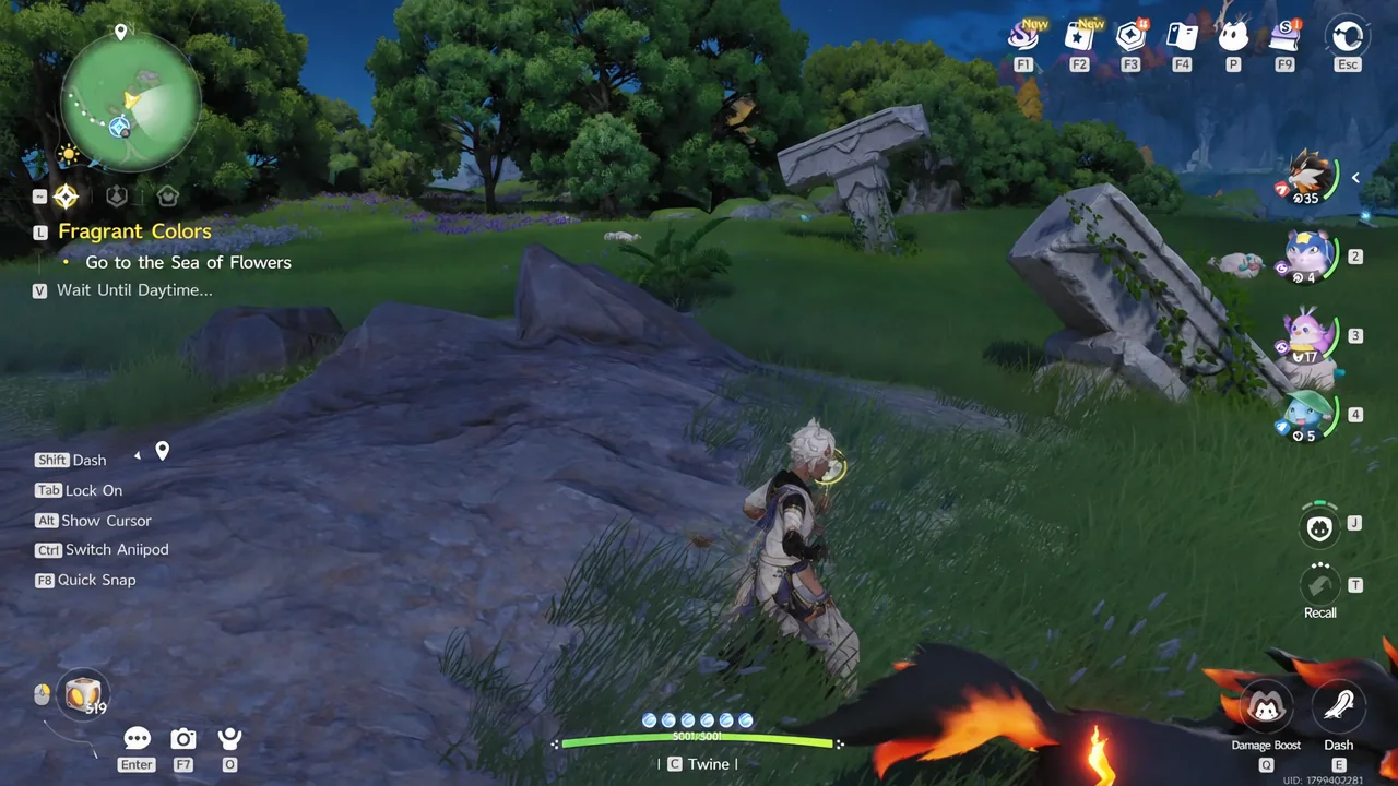 Ruins area with the Fragrant Colors objective still showing on the quest tracker