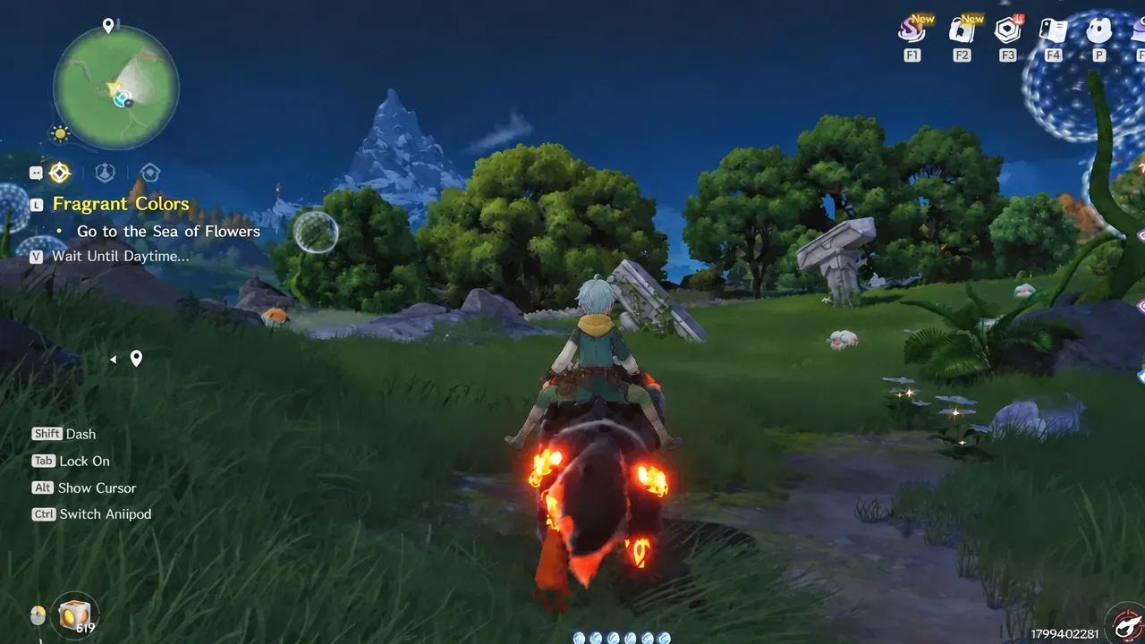 Quest tracker reading Go to the Sea of Flowers while riding toward the objective