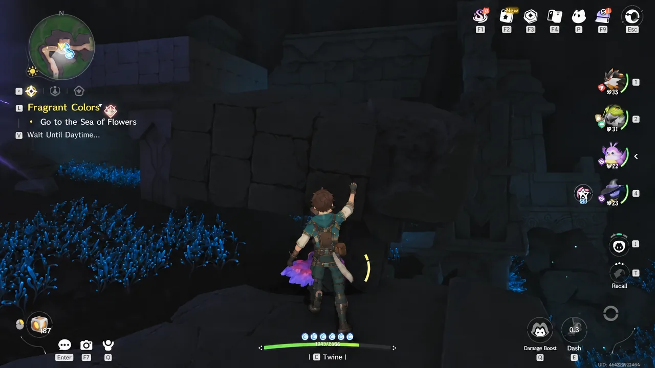 Character moving through the deeper cavern section after crossing the ruins